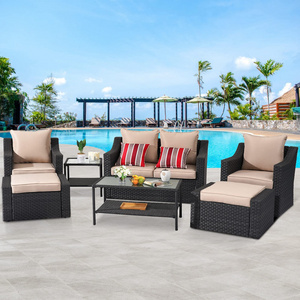 Oversized Sectional Couch Sofa Patio Outdoor Furniture Set Black Rattan Comfortable Couch For Living Room