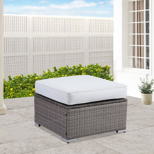 New Design Garden Square White Wicker Light Grey Ottoman Rattan Foot Stool Foot Ottoman For Couch Patio Outdoor