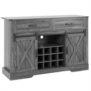 Grey Sideboard Kitchen Pantry Storage Cabinet With Drawers Barn Door Shelve Liquor Cabinet Bar For Home