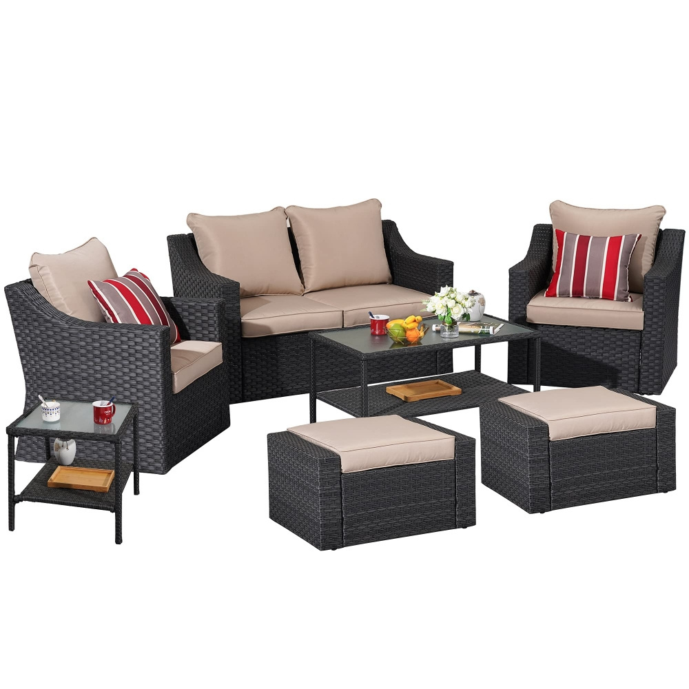 Oversized Sectional Couch Sofa Patio Outdoor Furniture Set Black Rattan Comfortable Couch For Living Room