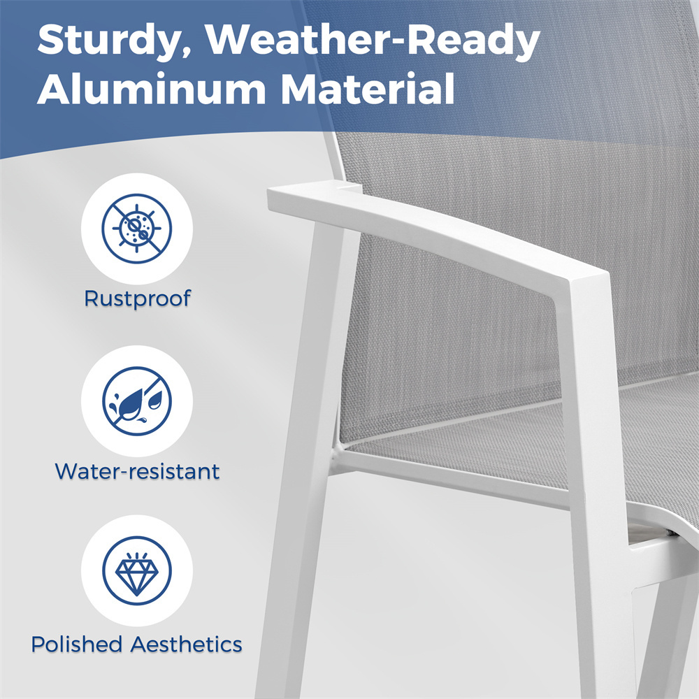 White Arm Comfortable Aluminum Texilene Mesh Fabric Patio Dining Chairs Waterproof Set Of 4 Modern