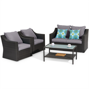 Grey Couch Wicker Single Double Sectional Sofa Couch Set With Side Sofa Table Furniture Patio Outdoor