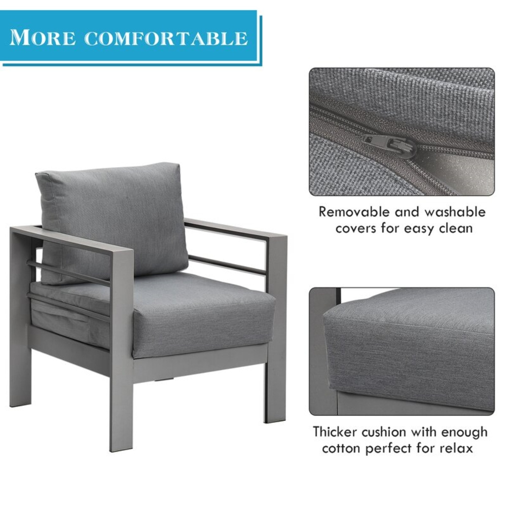 End Side Table Furniture Set Grey Aluminum Patio Couch Sectional Sofa For Small Space Outdoor