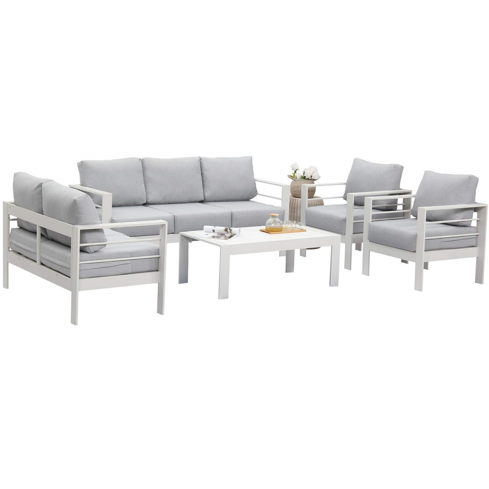 Outdoor Patio White Aluminum Table Single Double Triple 7 Seater Sectional Sofas Couches Furniture Set