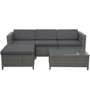 Dark Grey Patio Furniture Outdoor Convertible L Shaped Couch Wicker Sectional Sofa Set With Coffee Table