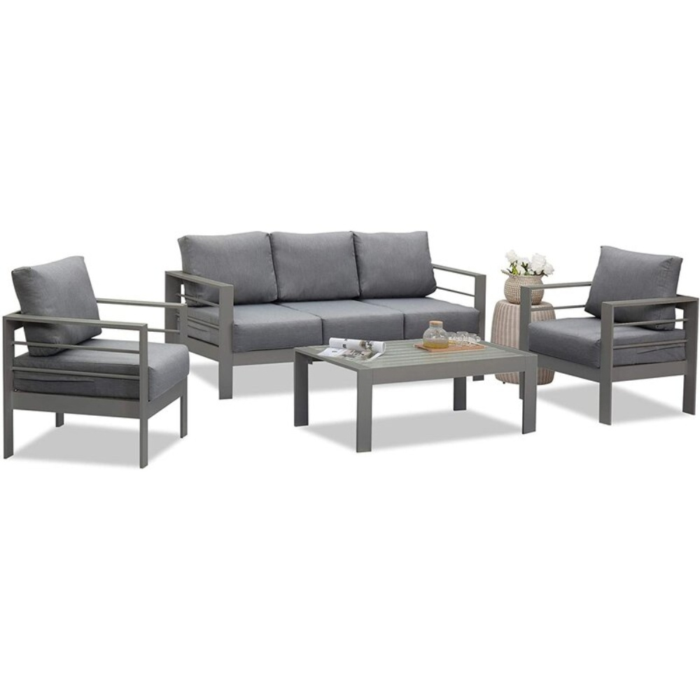 End Side Table Furniture Set Grey Aluminum Patio Couch Sectional Sofa For Small Space Outdoor