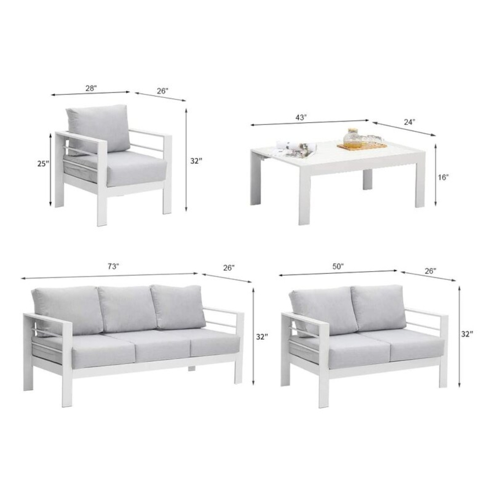 Outdoor Patio White Aluminum Table Single Double Triple 7 Seater Sectional Sofas Couches Furniture Set