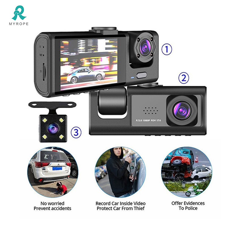 4K Dash Cam Car Camera 3 Channel Azdomes Viofos Front and Rear Mirror Car Camera Night Vision Dash Cam 4K