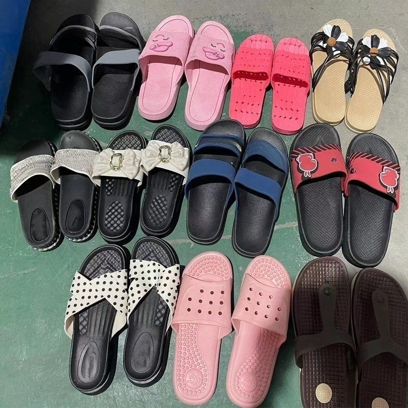 Bulk second hand slippers in bales thrift factory stock fashionable sandals wholesales used rubber shoes