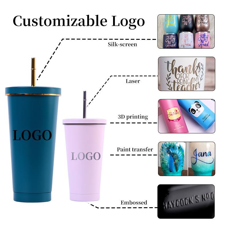 500ml 750ml Sublimation Blank UV Print Stainless Steel Insulated Coffee Tumbler Cup Double Wall Travel Coffee Mug Cup with Straw