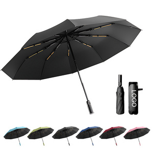 Custom Logo Portable Automatic Open Strong Three Folding Windproof Compact Travel Car Foldable UV Umbrella for Rain and Sun