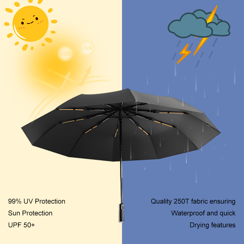 Wholesale Promotional Custom 3 Folding UV Automatic Umbrella Windproof Sun Rain Foldable Umbrella with Logo Prints