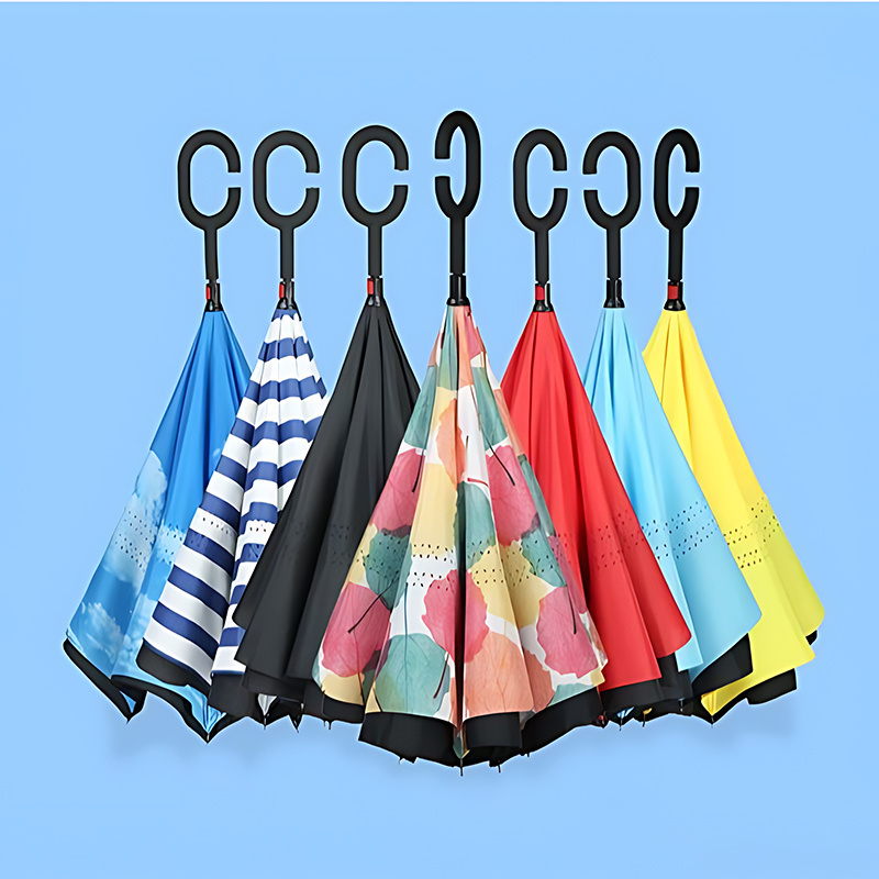 Wholesale Bulk Windproof 8 Strong Ribs Gifts Reverse Umbrella Convenient Manual Full Logo Prints Inverted Umbrella with C Handle