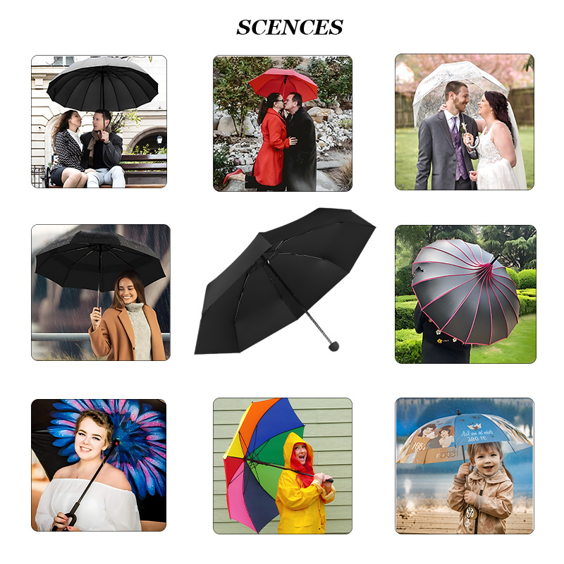 Custom Logo Promotional Business Gift Five Folding Sun Umbrella Fold UV Resistant Black Gel Women Lady Mini Capsule Umbrella