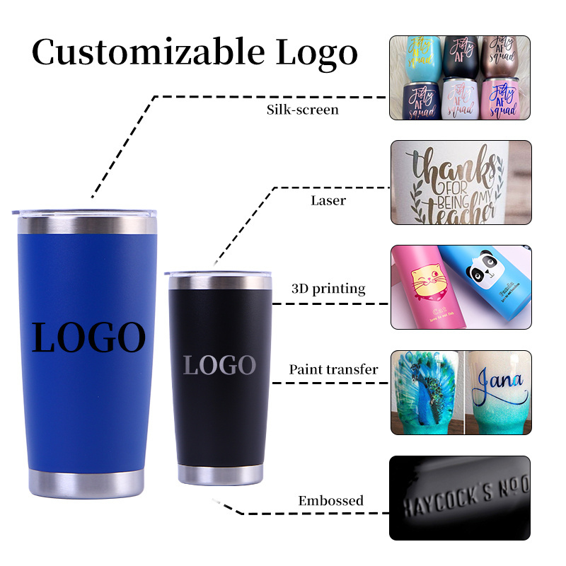 Custom Logo 20oz Mug Double Wall Powder Coated 304 Stainless Steel Insulated Thermal 20 oz Travel Tumble Coffee Mug Cup with Lid