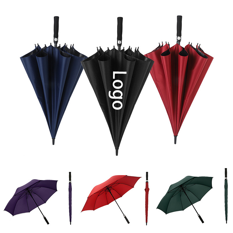 Custom Service Fully Automatic Sunscreen Windproof Golf Umbrella Straight Handle Promotional Branded Golf Umbrella with Logo