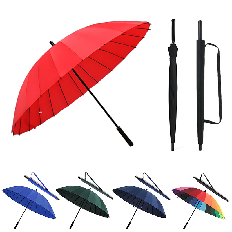 Promotional Windproof Strong 24 Fiberglass Ribs Manual Straight Rain Umbrella Printing Logo Colorful Golf Umbrella for Sale