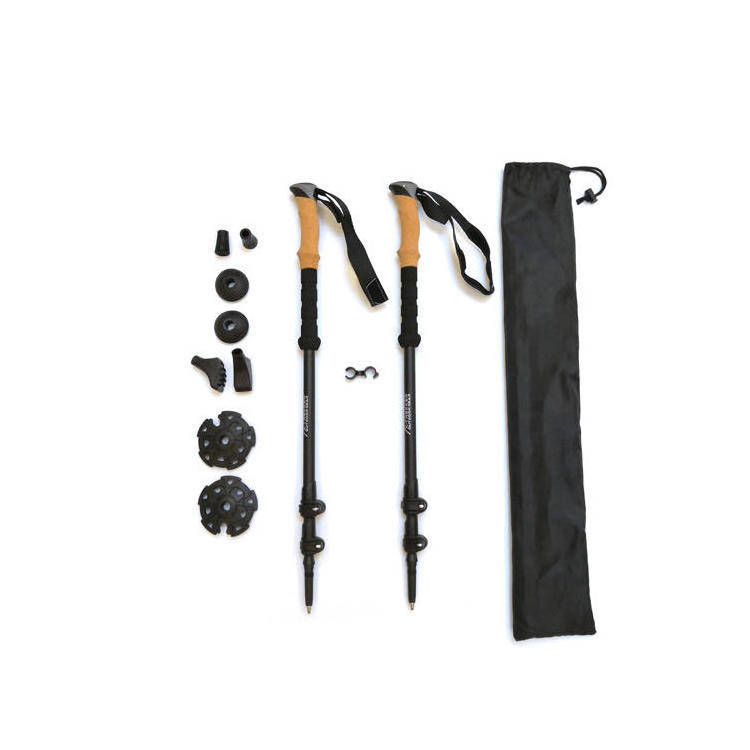 3-Section Telescopic Outdoor Hiking Cane with External Lock Aluminum Alloy Cork Handle Trekking Pole Walking Stick