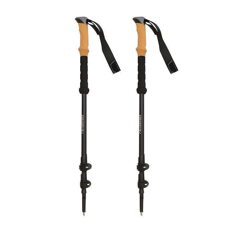 3-Section Telescopic Outdoor Hiking Cane with External Lock Aluminum Alloy Cork Handle Trekking Pole Walking Stick