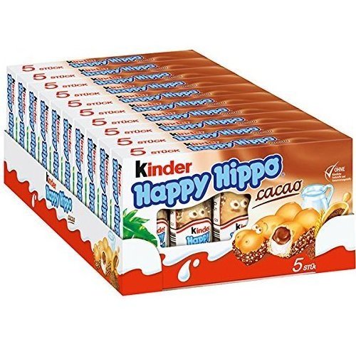 Kinder Happy Hippo COCOA CREAM Biscuits 5 count boxes (PACK OF 10)