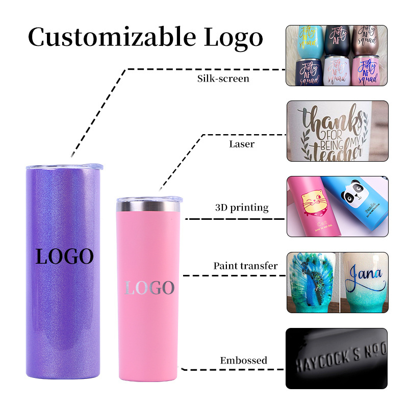 Custom Logo 20 oz Double Wall Stainless Steel Vacuum Insulated Metal Travel Coffee Mug Slim Water Cup Skinny Tumbler with Lid