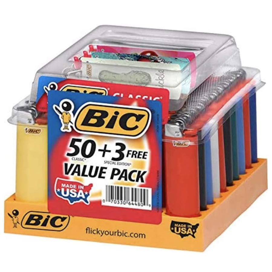 Bic 50pcs Mini Pocket Lighter Tray with 3 Bonus Special Edition Maxi Bic Pocket Lighters 53pcs