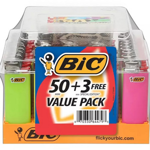 Original France BIC Lighters Full Size Style Fashion Assorted Colors 53 Count Tray Disposable Lighters