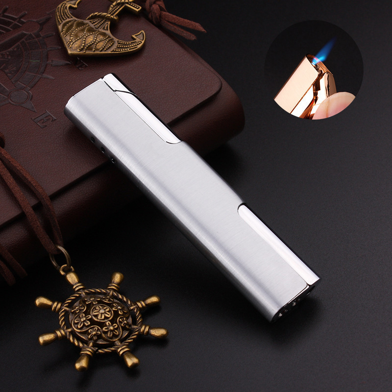 Inflatable lighter, windproof, ultra-thin, compact, punched metal, creative personality, men's cigarette lighter