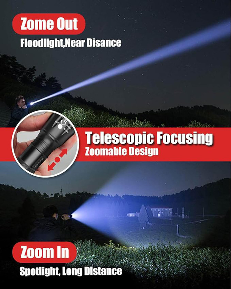 Factory Price Custom Strong Waterproof Ultra High Power Zoom Torch Flashlight Usb Rechargeable Night Cycling Led Flashlight