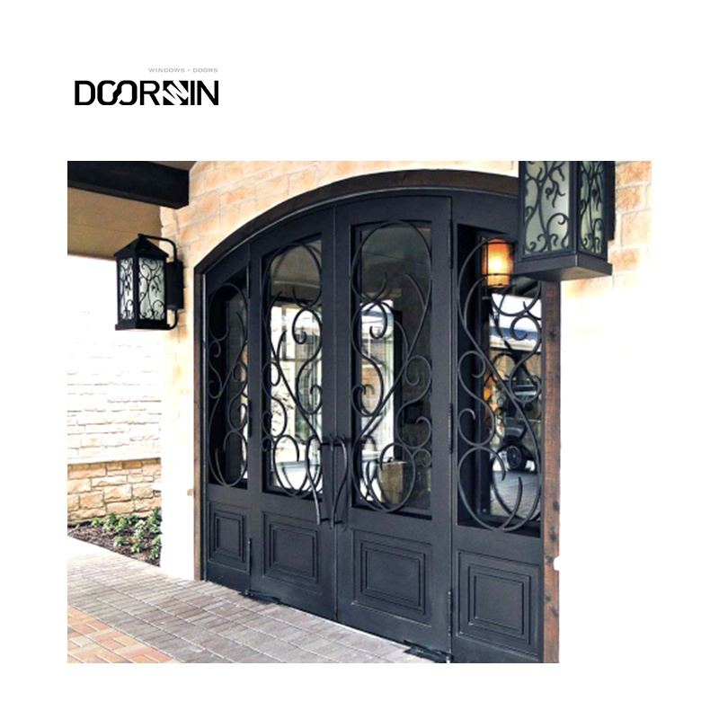 Direct Factory Luxury Design French Doors Exterior Double Wind Pressure Resistance Security Wrought Iron Front Doors