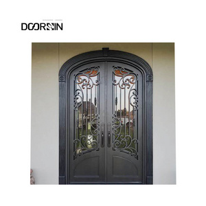 Direct Factory Luxury Design French Doors Exterior Double Wind Pressure Resistance Security Wrought Iron Front Doors