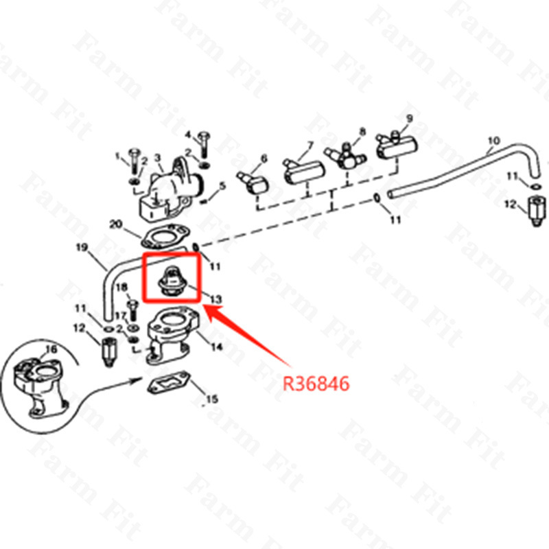 High Performance  Factory Price R36846 For John Deere 500 500A 500B 600 700A 760 180 Degree Thermostat