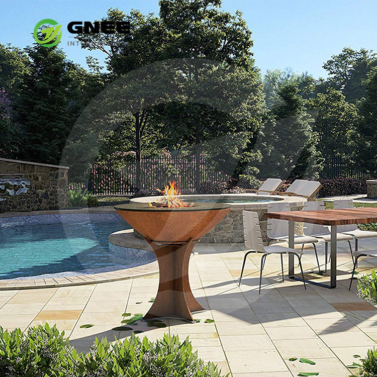 Corten steel metal bbq fire pit outdoor for backyard rusted bbq grill