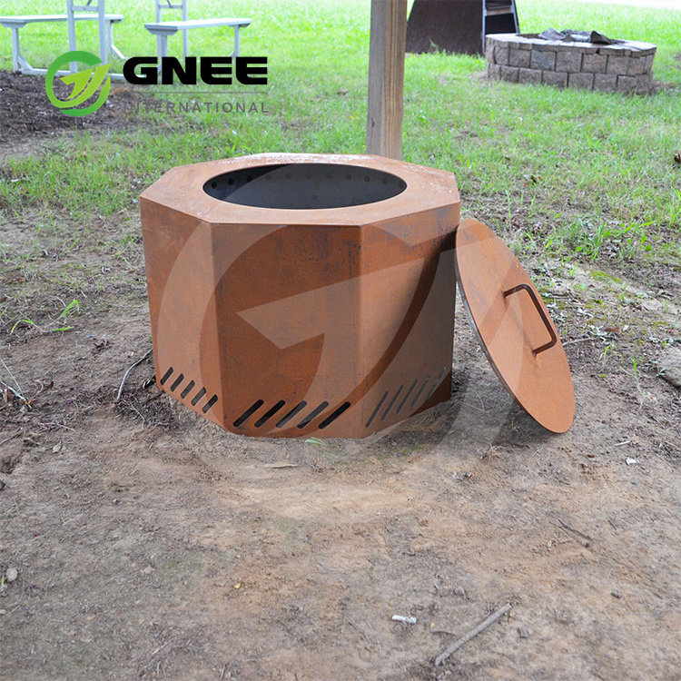 Corten Steel Standing Outdoor Fireplace With Wood Store Smokeless Fire Pit