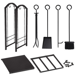 Fireplace Tool 4 Pieces One Set Firewood Steel Fireplace Rack Hook Brush Shovel Fireside Kits Fire Pit