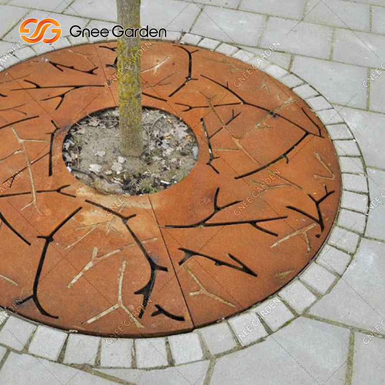 Custom Design Tree Protection Grilles Corten Steel Metal Tree Grates