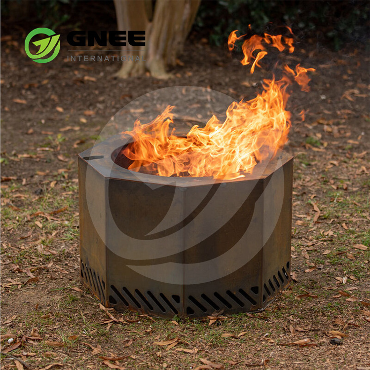 Corten Steel Standing Outdoor Fireplace With Wood Store Smokeless Fire Pit