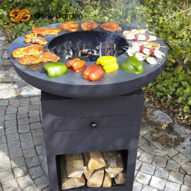 Garden Outdoor Black Corten Steel BBQ Grills Wood Burning Fire Pit Large Medium Family Outdoor Barbecue Grill