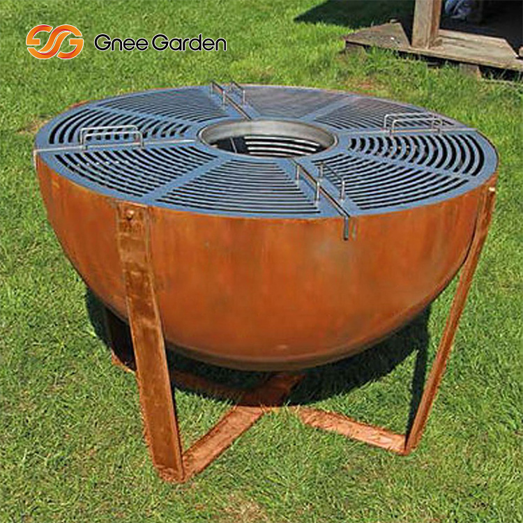 Garden Durable Rusty Corten Steel BBQ Grills Fire Pit Outdoor BBQ Popular New Design Large Steel Fire Pit Grill Outdoor