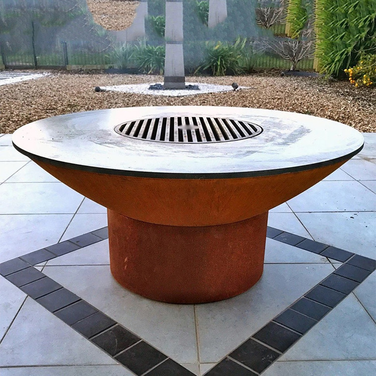 Garden Outdoor Medium Large Corten Steel BBQ Grills Wood Burning Fire Pit New Style Custom Garden BBQ Grill