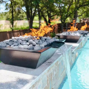 Modern Corten Steel Decorative Water Feature Gas Fire Pit For Swimming Pool Decoration