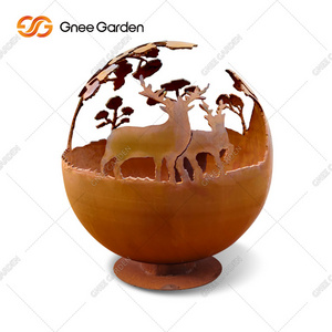 Small Corten Steel Garden Outdoor Metal Sphere Round Ball With Lights Indoor Decoration Rusty Red Creative Round Ball