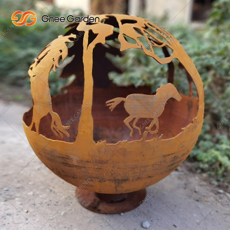 Customized Outside Original Design 400mm--1500mm Camping Stove Outdoor Fire Ball Globe Corten Steel Fire Pit For Patio Backyard