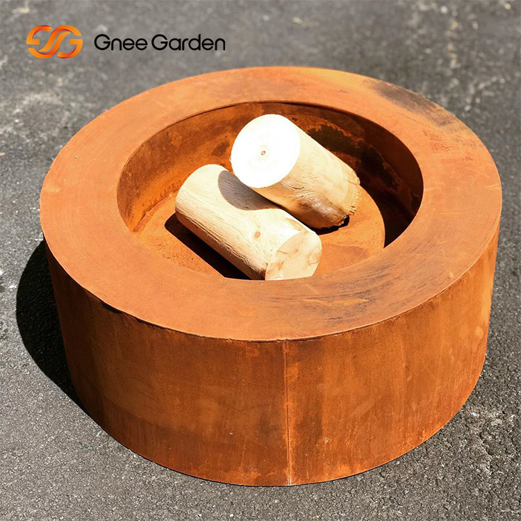 Round Corten Steel Rusty Fire Pits With Wood Burning Durable Garden Outdoor With Accessories Outdoor Fire Pit