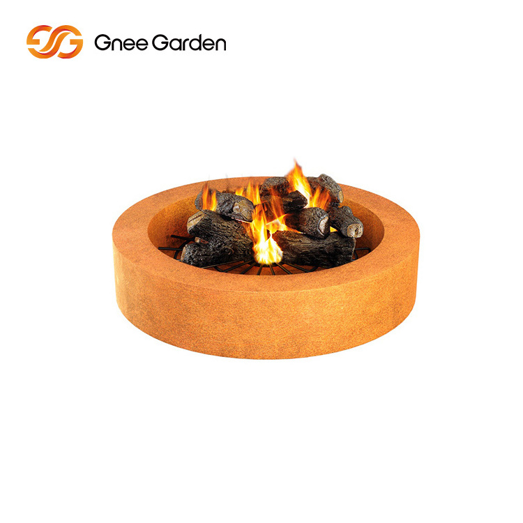 Round Corten Steel Rusty Fire Pits With Wood Burning Durable Garden Outdoor With Accessories Outdoor Fire Pit