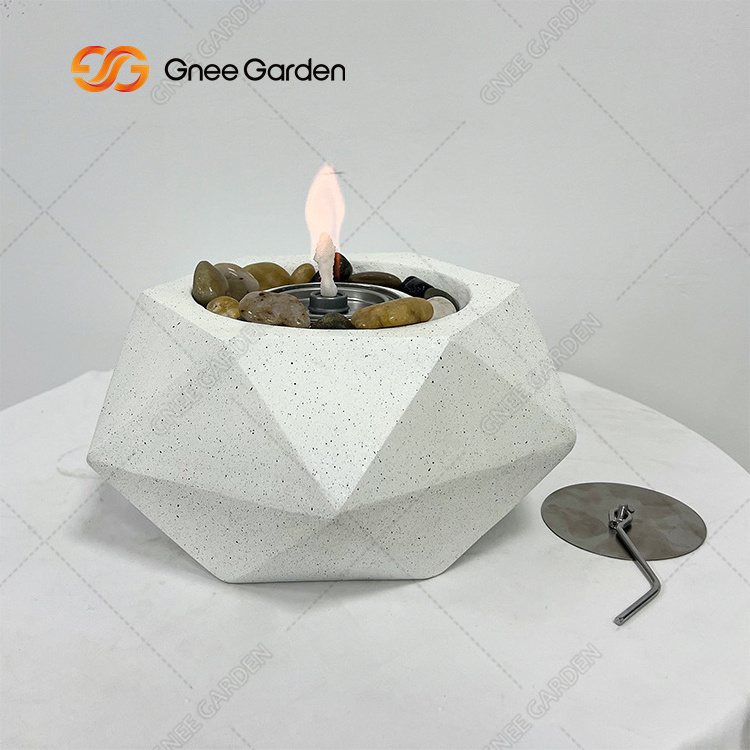 Gnee New Design Rock Effect Mini Table Top Fire Pit Burner Ethanol Table Fire Pit Bowl Smokeless Tabletop Bioethanol Fireplace