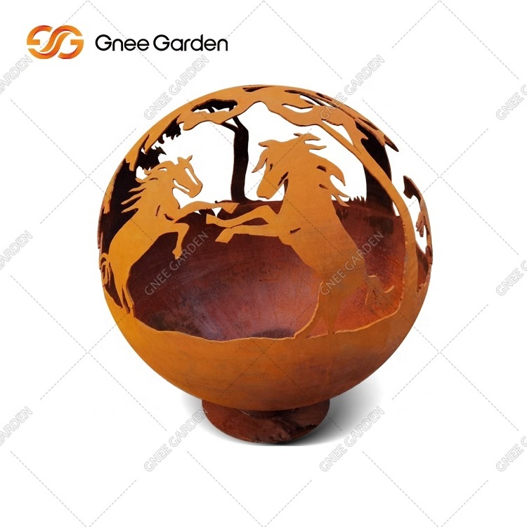 Customized Outside Original Design 400mm--1500mm Camping Stove Outdoor Fire Ball Globe Corten Steel Fire Pit For Patio Backyard