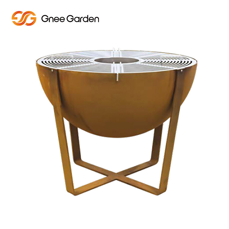 Garden Durable Rusty Corten Steel BBQ Grills Fire Pit Outdoor BBQ Popular New Design Large Steel Fire Pit Grill Outdoor