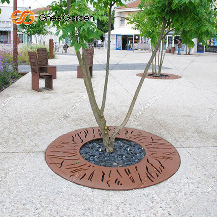 Round Corten Steel Tree Grating Decoration Metal Garden Outdoor Steel Tree Grate Custom Corten Steel Tree Grating