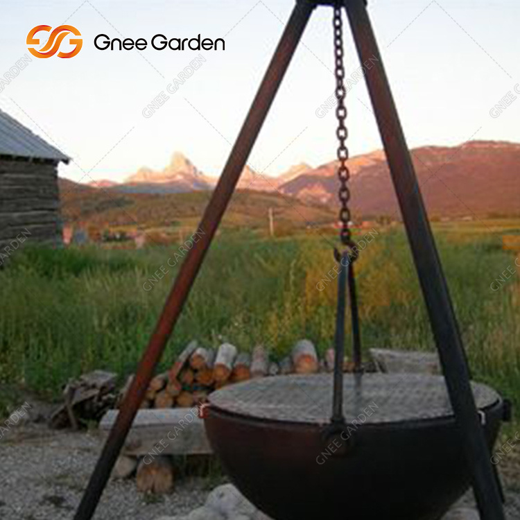 Corten Steel Fireplace Grill Extra Large Cauldron Fire Pit With Tripod Stand Fire Bowl